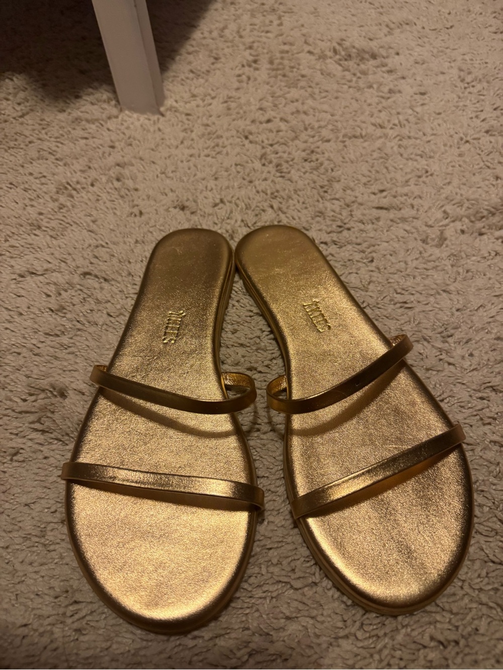 TKEES Metallic Bronze Double-Strap Slide Sandals